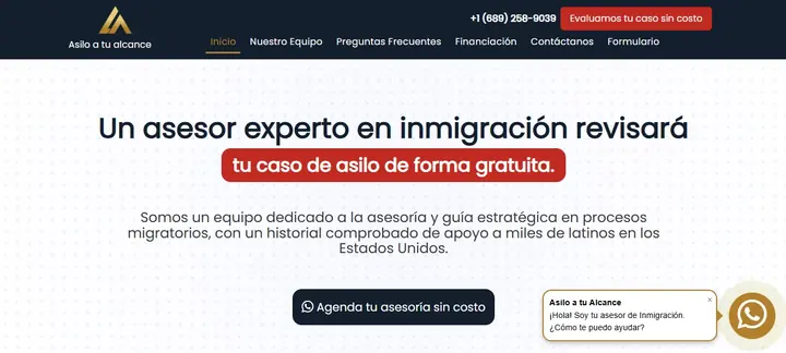Landing page de Asilo a tu alcance, asesoría migratoria para latinos en Estados Unidos