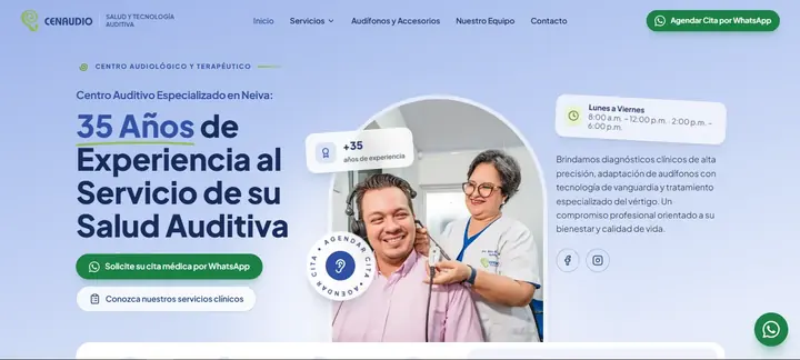 Landing page de Cenaudio, centro auditivo especializado en Neiva
