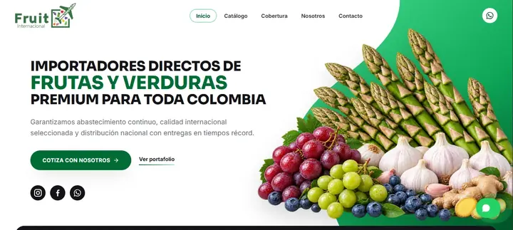 Landing page de Fruit Internacional, importadores de frutas y verduras premium en Colombia